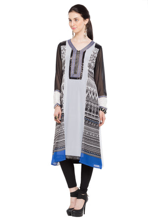 Faux Georgette A-Line Kurti In White