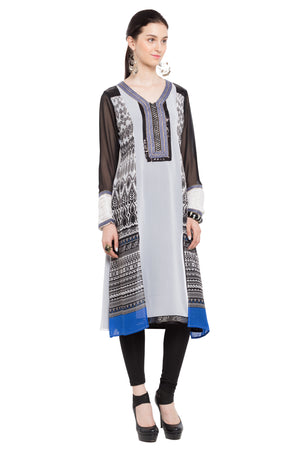 Faux Georgette A-Line Kurti In White