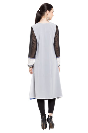 Faux Georgette A-Line Kurti In White