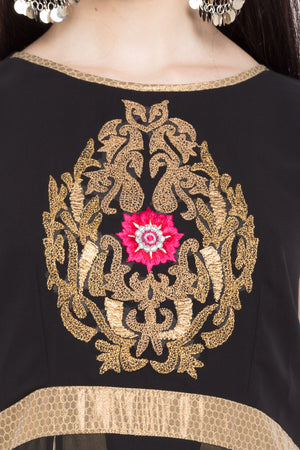 Faux Georgette Flared Kurti In Black