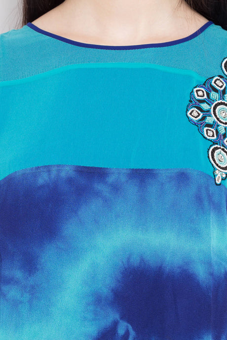 Faux Georgette Straight Kurta Top in Blue - Zoom