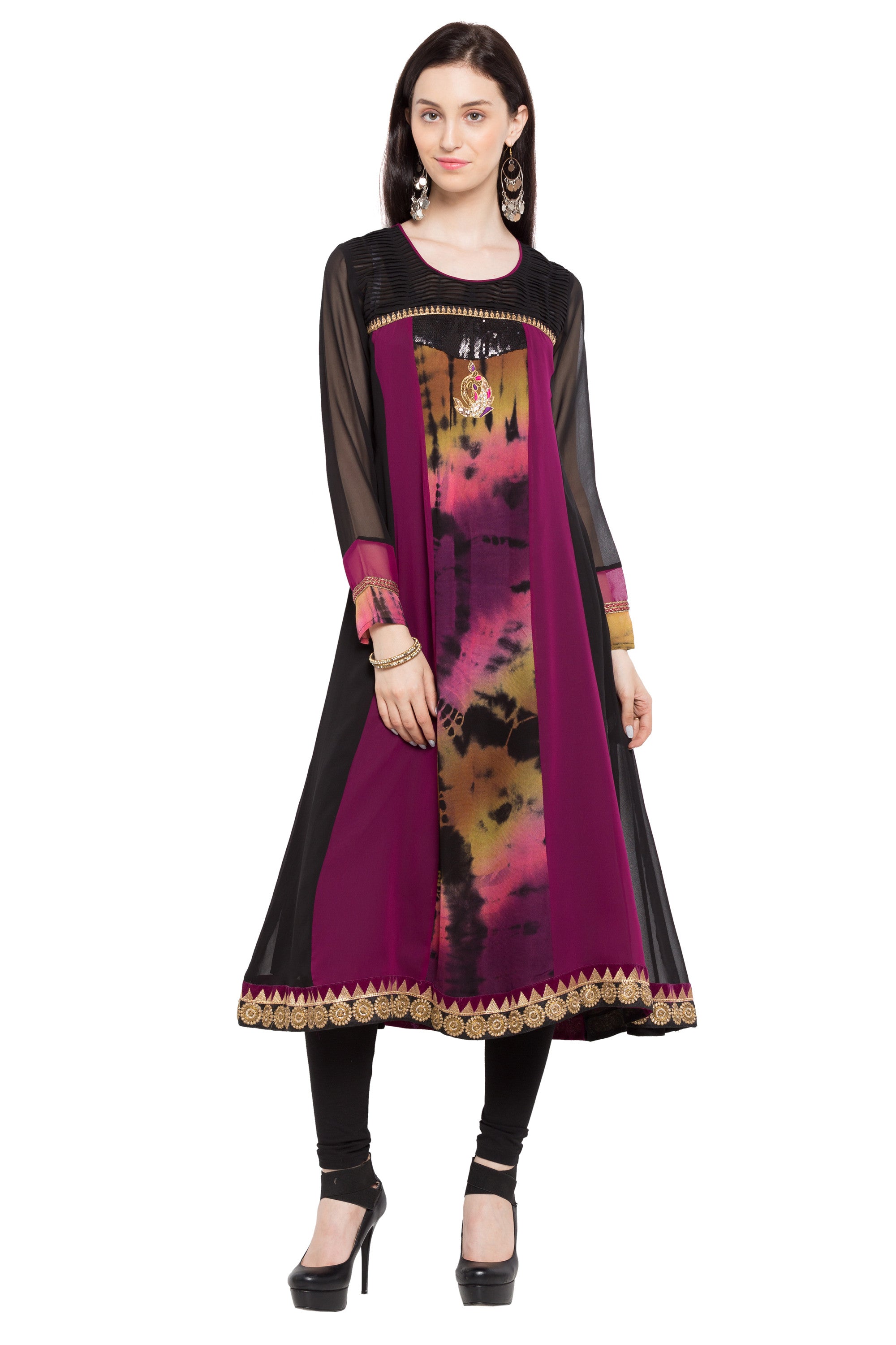 Faux Georgette A-Line Kurti Top In Purple