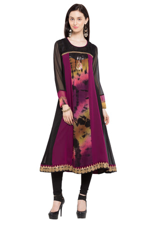 Faux Georgette A-Line Kurti Top In Purple