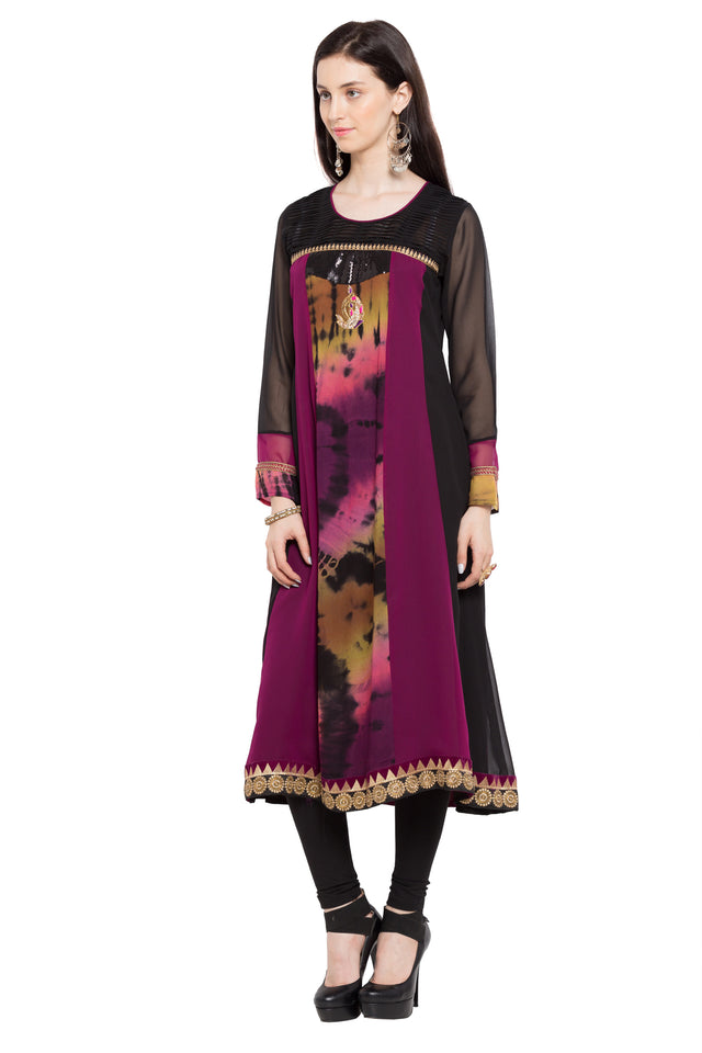 Faux Georgette A-Line Kurti Top In Purple