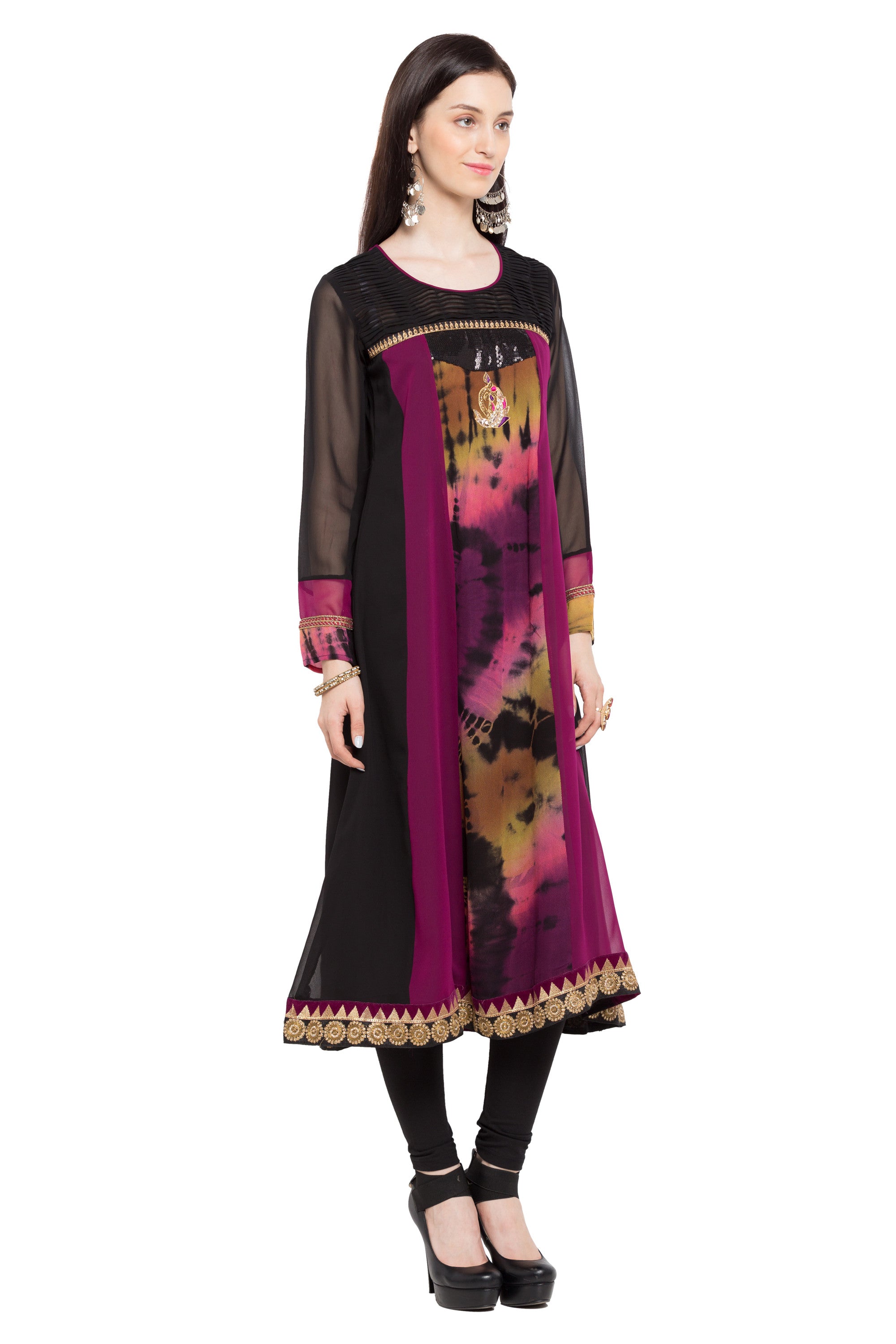 Faux Georgette A-Line Kurti Top In Purple