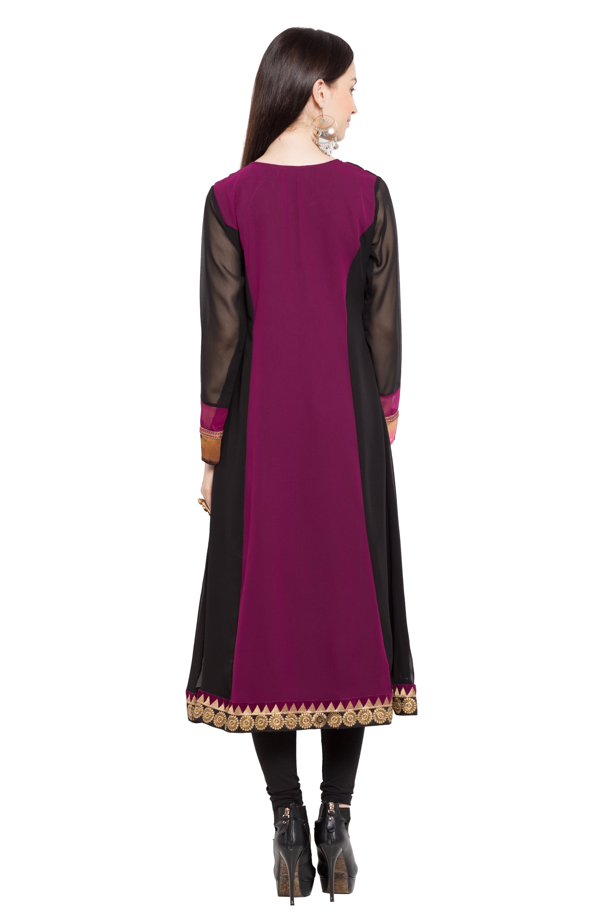 Faux Georgette A-Line Kurti Top In Purple