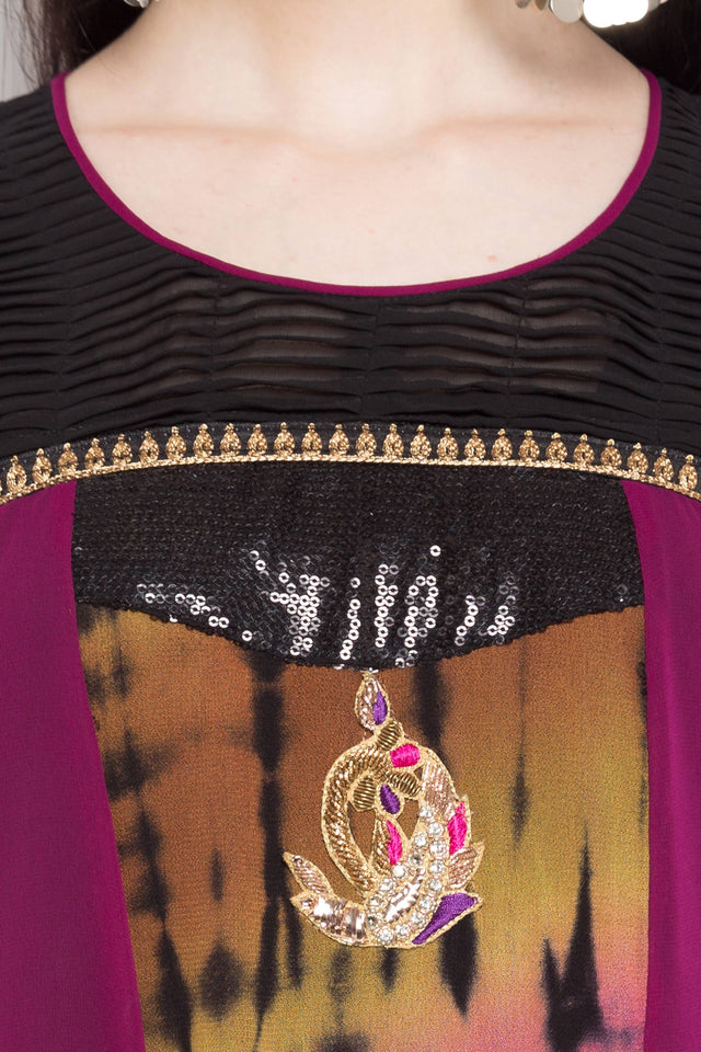 Faux Georgette A-Line Kurti Top In Purple