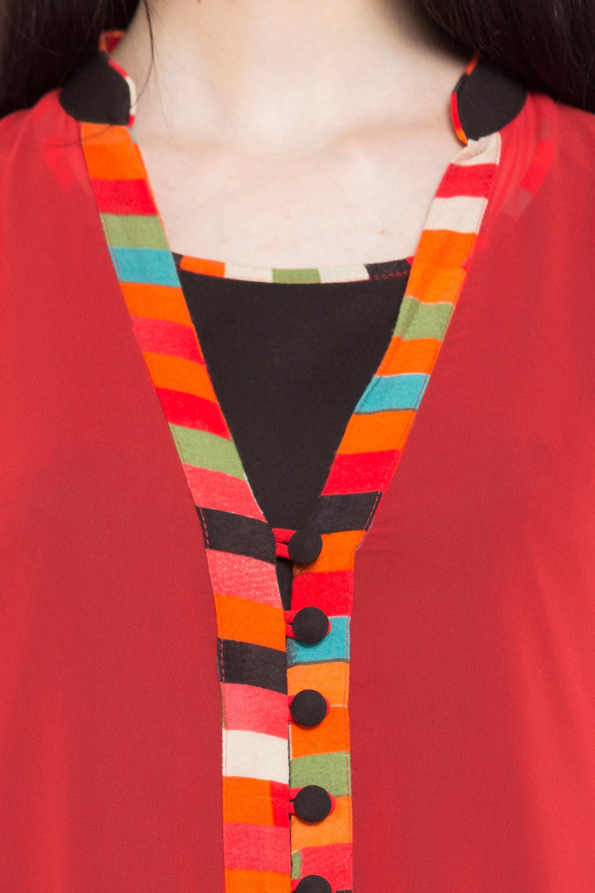 Faux Georgette Flared Kurti Top In Red