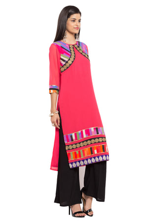 Faux Georgette Straight Kurti Top In Pink