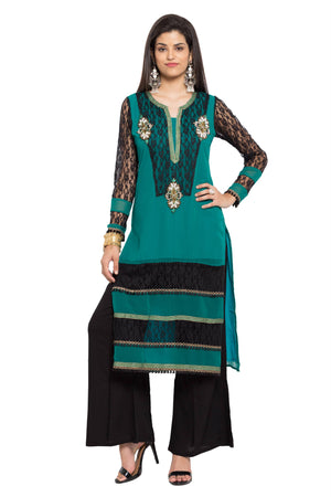 Faux Georgette Straight Kurti Top In Green