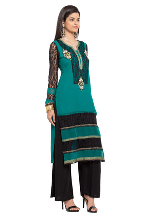 Faux Georgette Straight Kurti Top In Green