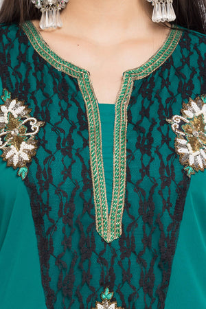 Faux Georgette Straight Kurti Top In Green