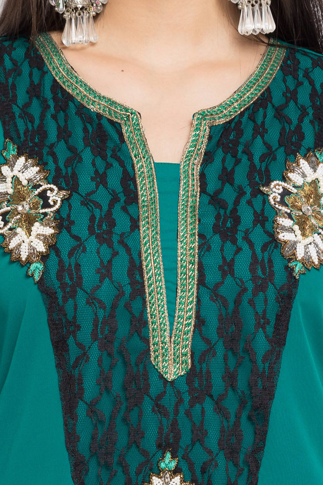 Faux Georgette Straight Kurti Top In Green
