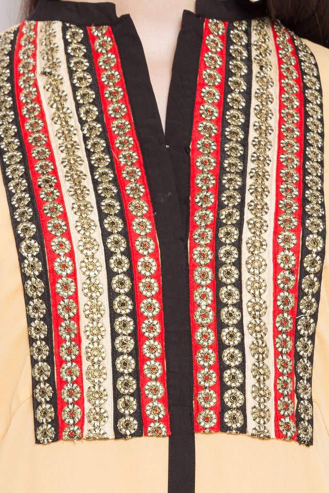 Faux Georgette Tiered Kurti In Beige