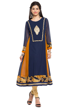 Faux Georgette Anarkali Kurti Top In Blue