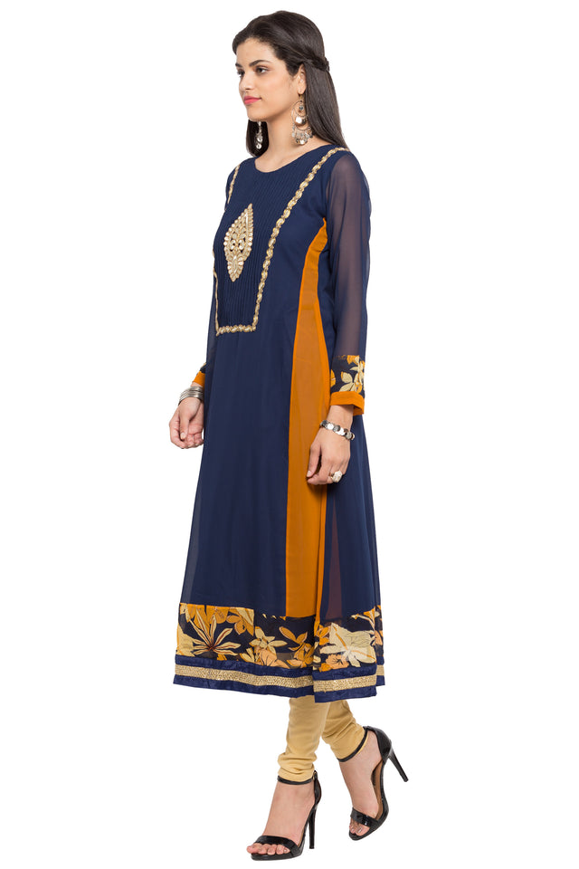 Faux Georgette Anarkali Kurti Top In Blue