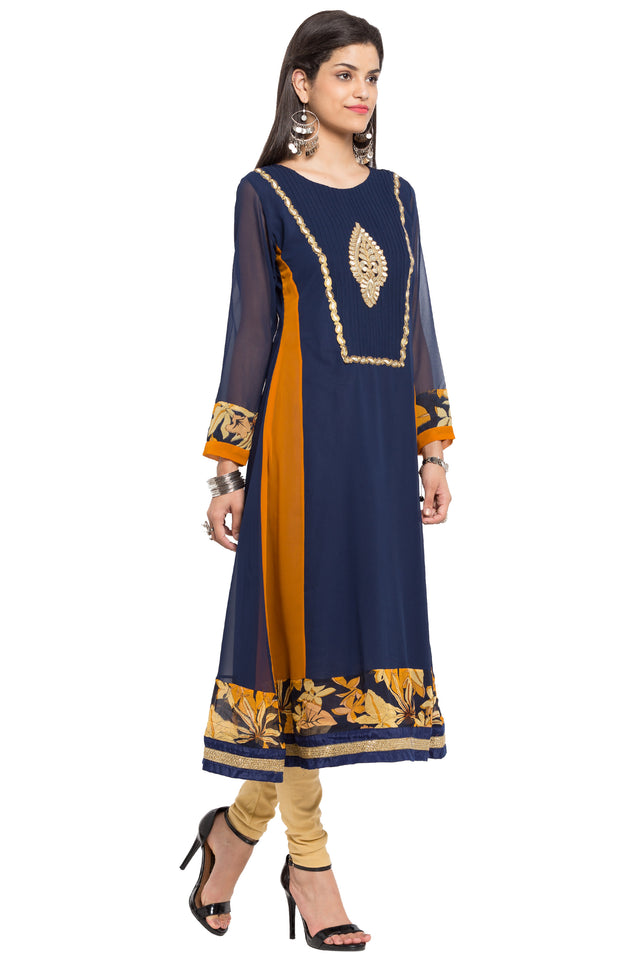 Faux Georgette Anarkali Kurti Top In Blue