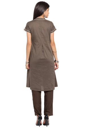 Blended Cotton High Slit Kurti In Grey