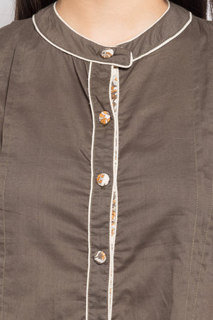 Blended Cotton High Slit Kurti In Grey