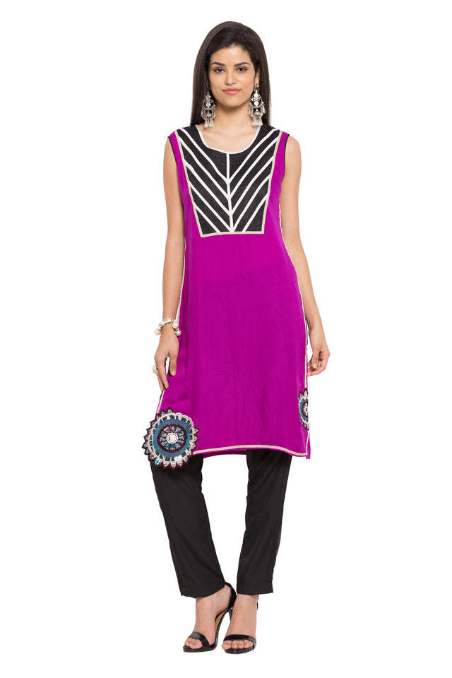 Blended Cotton Straight Kurti In Purple