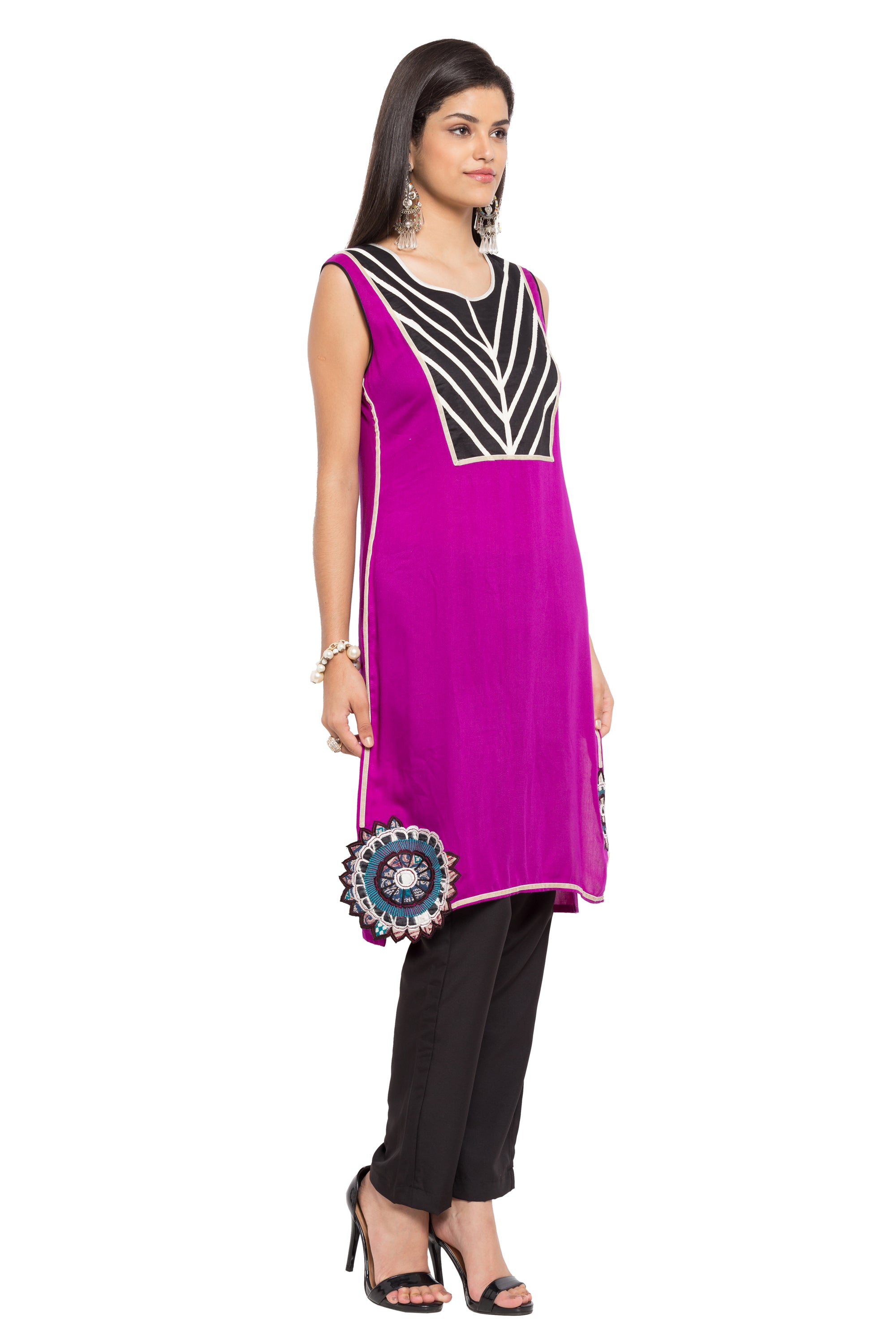 Blended Cotton Straight Kurti In Purple