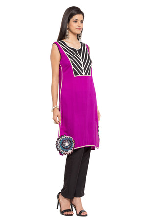 Blended Cotton Straight Kurti In Purple