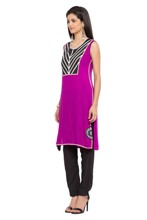 Blended Cotton Straight Kurti In Purple