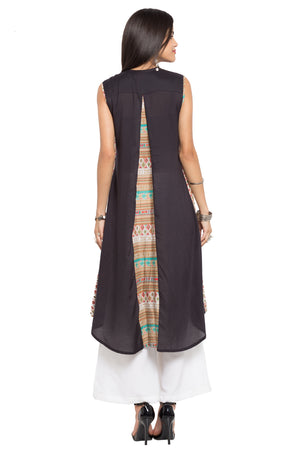 Blended Cotton Embroidered Kurti Top In Black