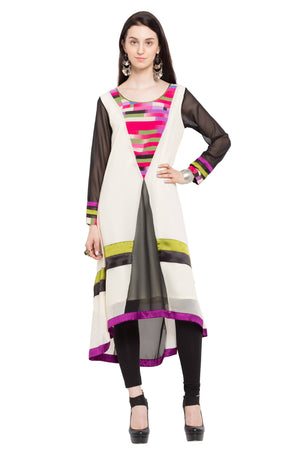 Faux Georgette Asymmetric Kurti In White