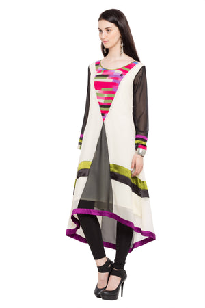 Faux Georgette Asymmetric Kurti In White