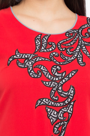 Faux Georgette Flared Kurti Top In Red