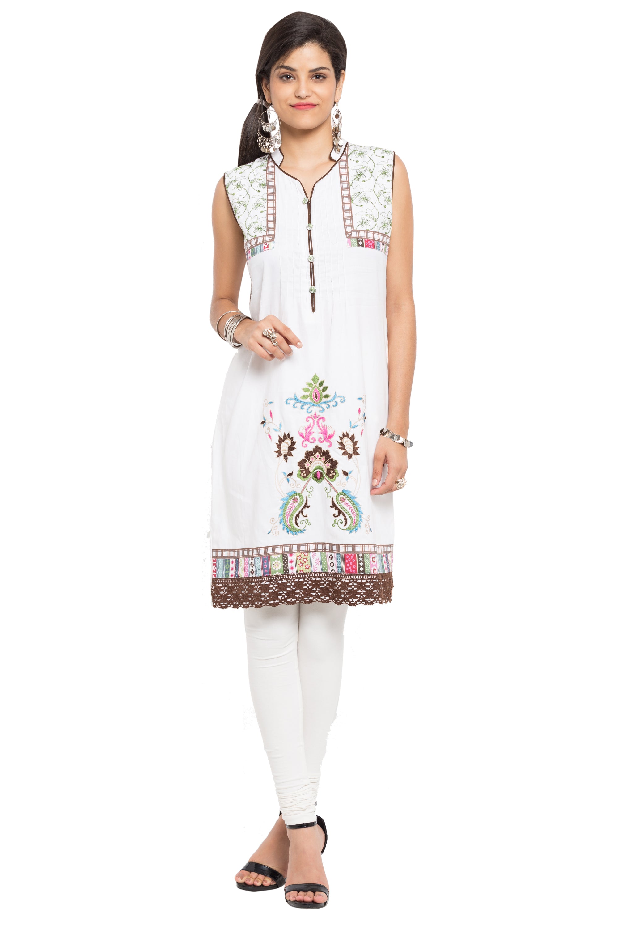 Blended Cotton Straight Kurti In White