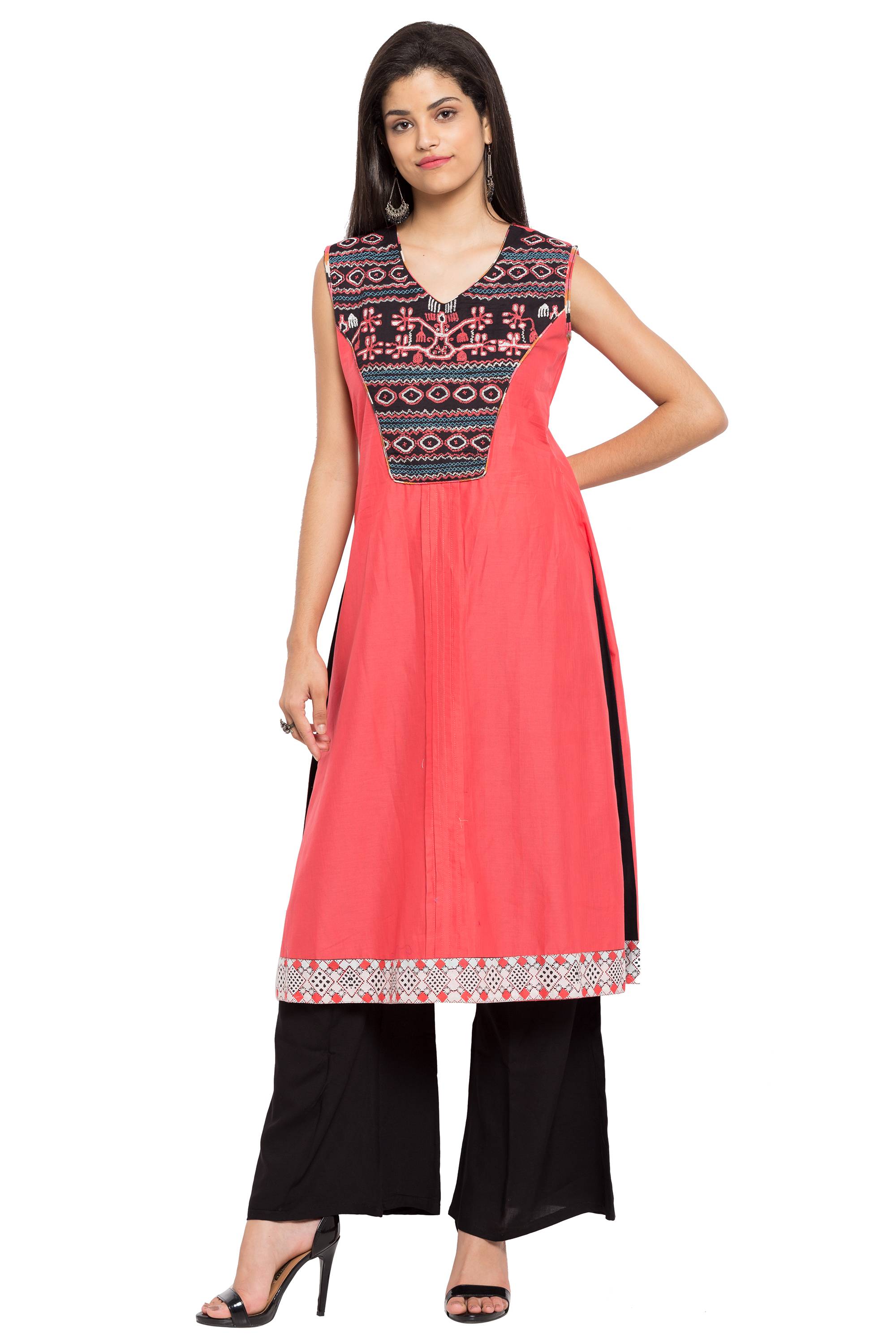 Blended Cotton Straight Kurti In Orange