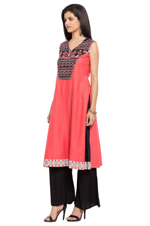 Blended Cotton Straight Kurti In Orange