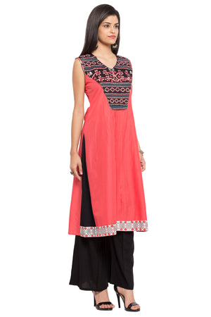 Blended Cotton Straight Kurti In Orange