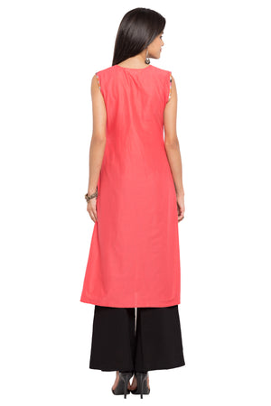 Blended Cotton Straight Kurti In Orange