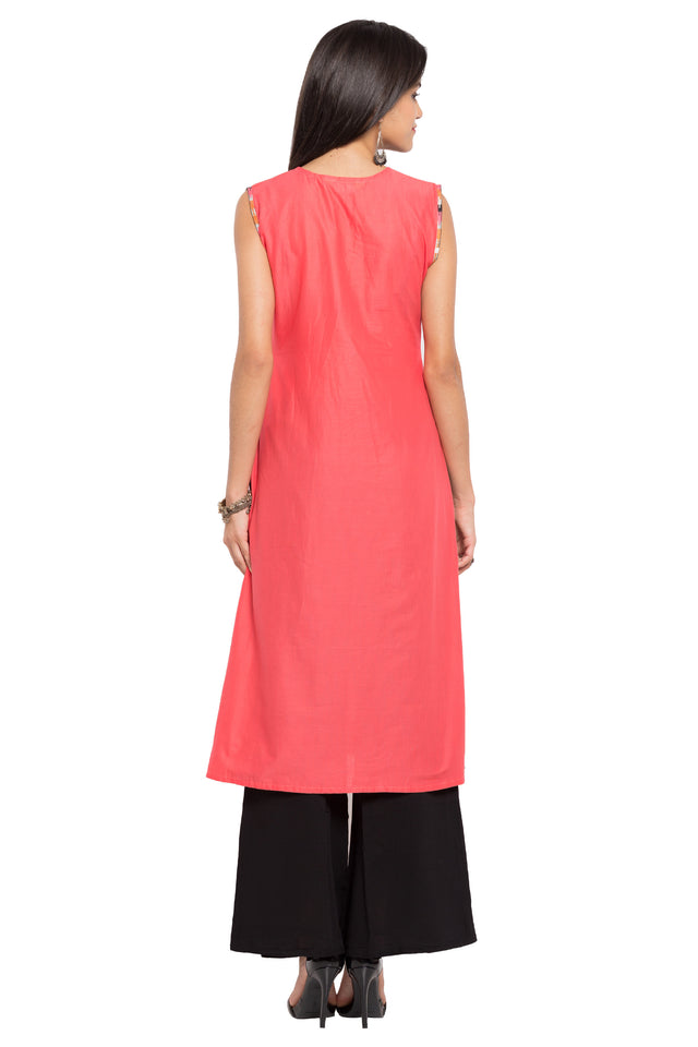 Blended Cotton Straight Kurti In Orange
