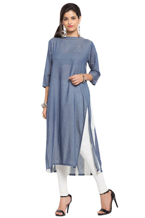 Blended Cotton Straight Kurti Top In Grey