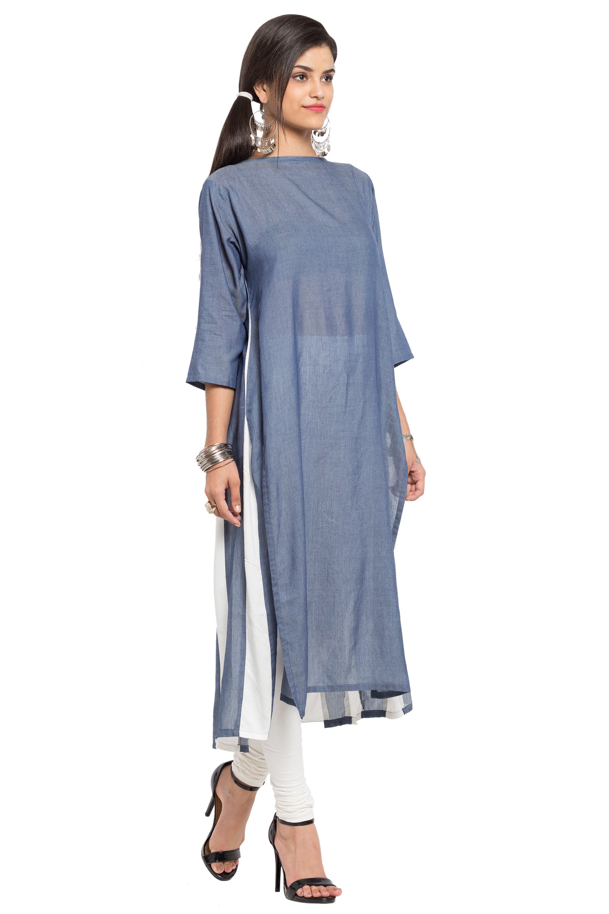 Blended Cotton Straight Kurti Top In Grey