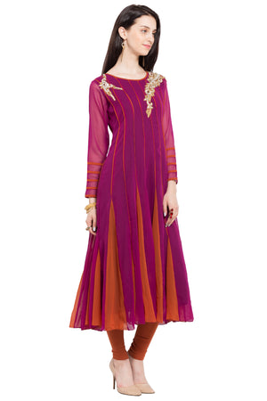 Faux Georgette Anarkali Kurti Top In Purple