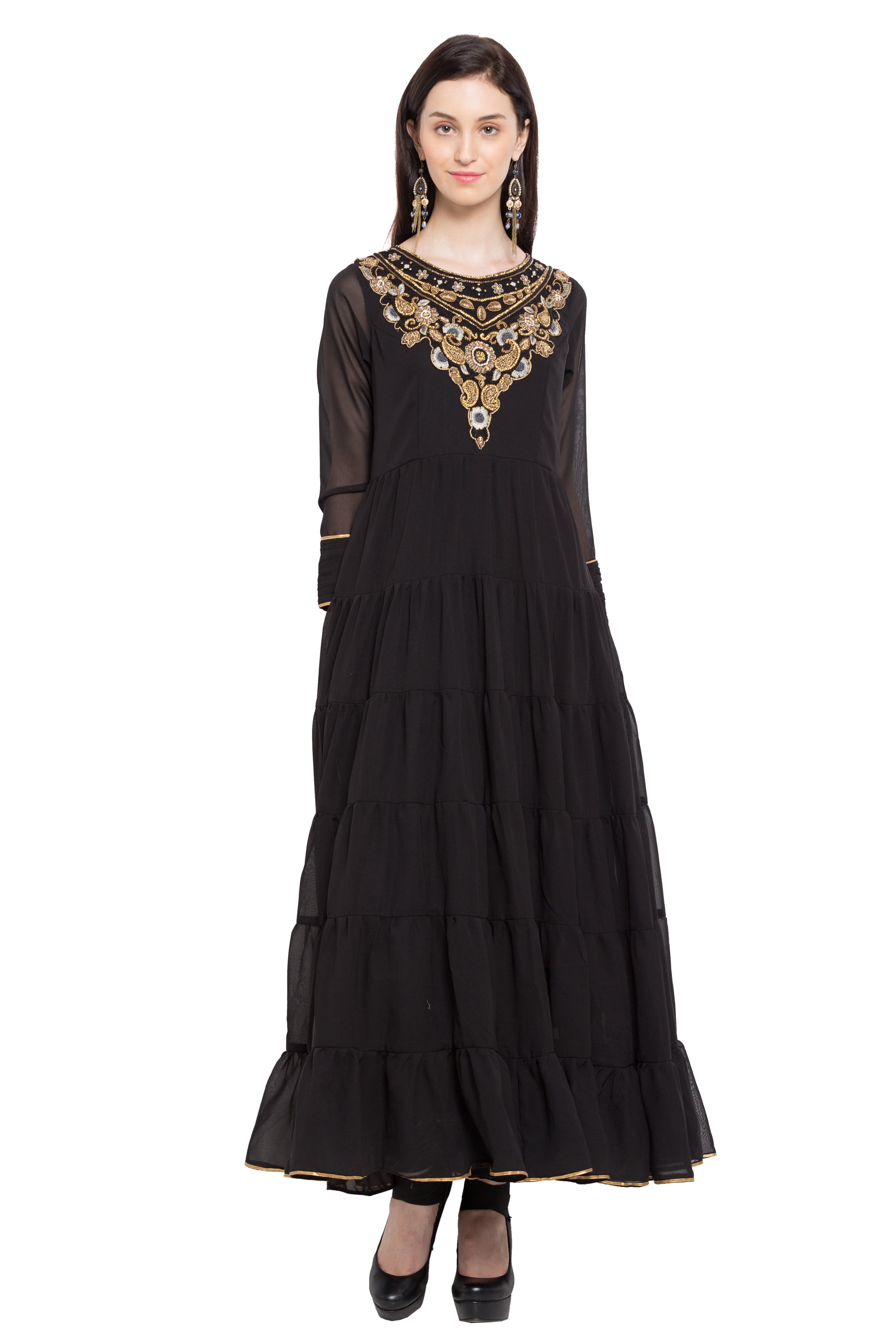 Faux Georgette Anarkali Kurti Top In Black