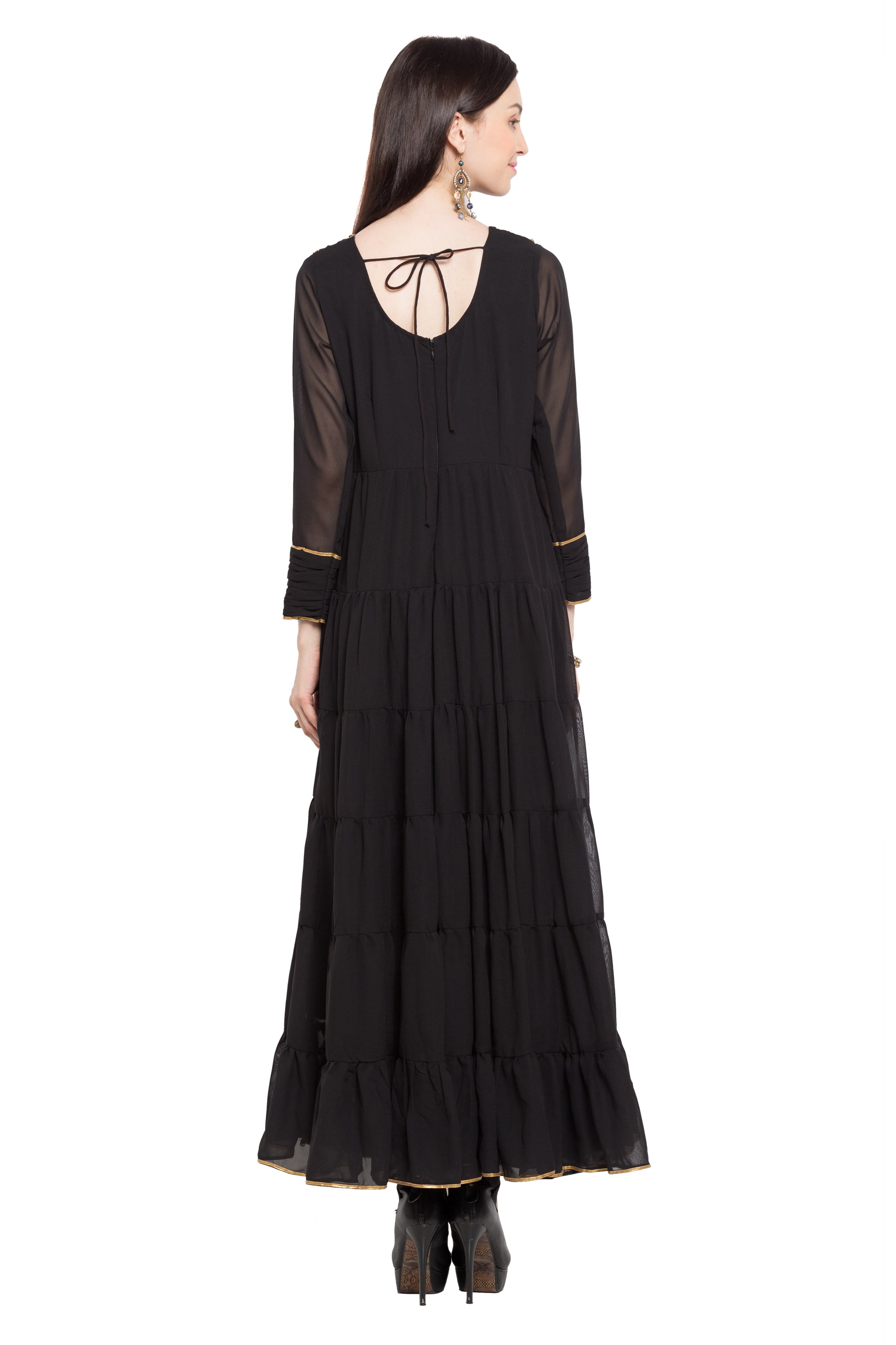 Faux Georgette Anarkali Kurti Top In Black