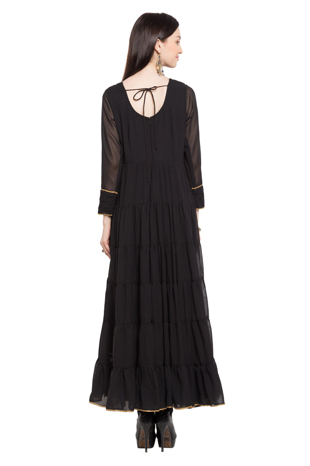 Faux Georgette Anarkali Kurti Top In Black