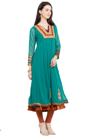 Faux Georgette Anarkali Kurti Top In Green