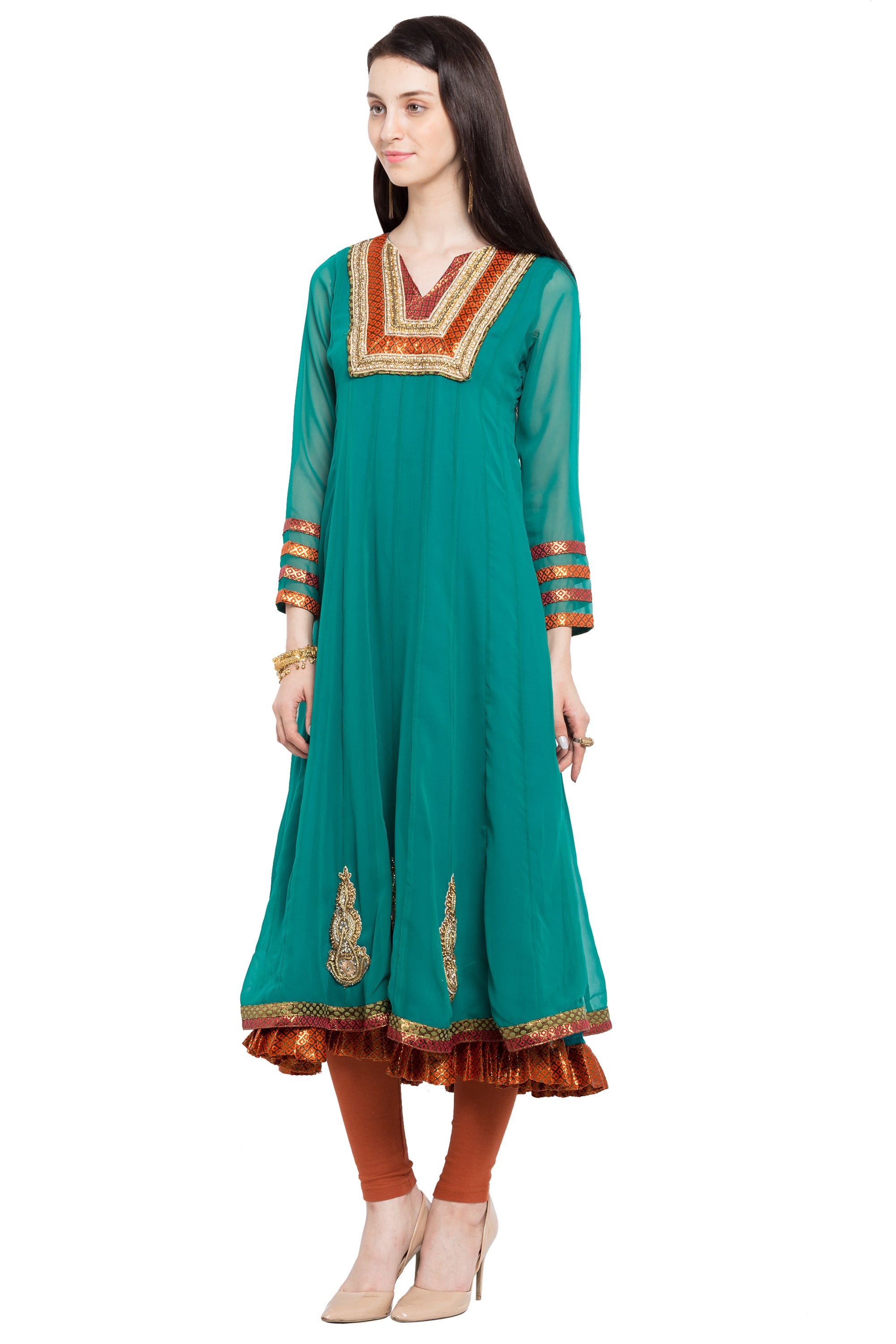 Faux Georgette Anarkali Kurti Top In Green
