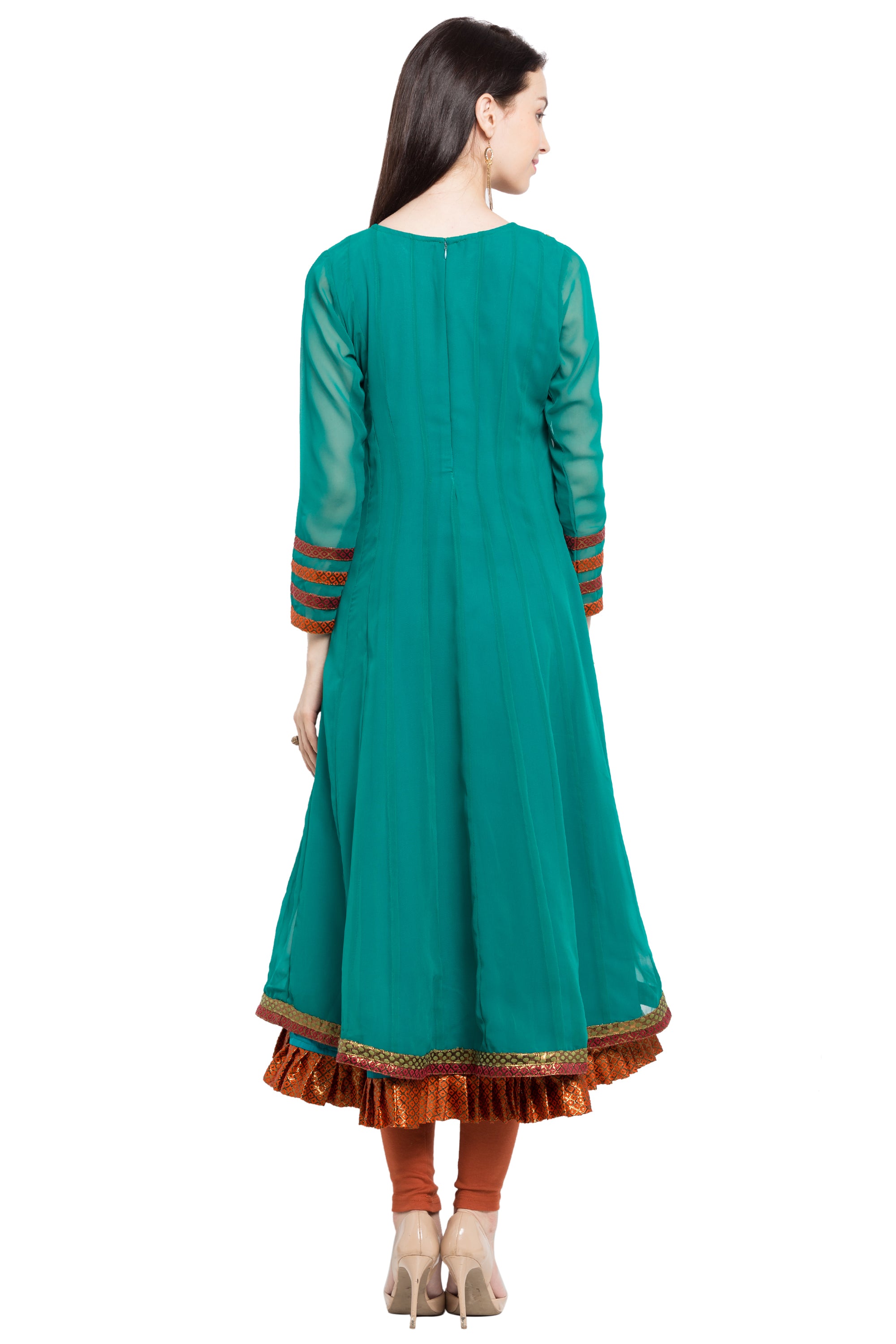 Faux Georgette Anarkali Kurti Top In Green