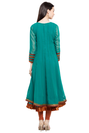 Faux Georgette Anarkali Kurti Top In Green