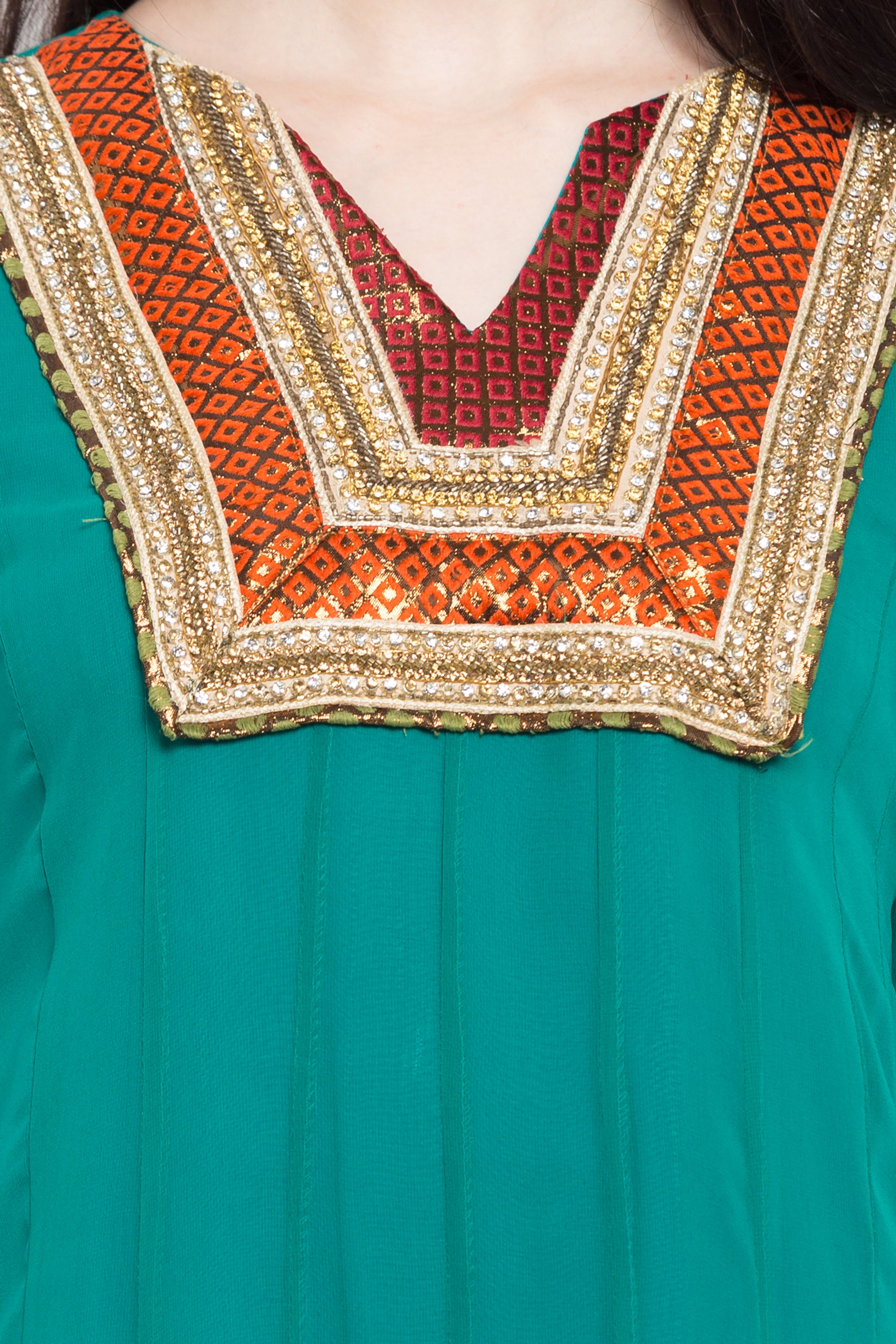 Faux Georgette Anarkali Kurti Top In Green