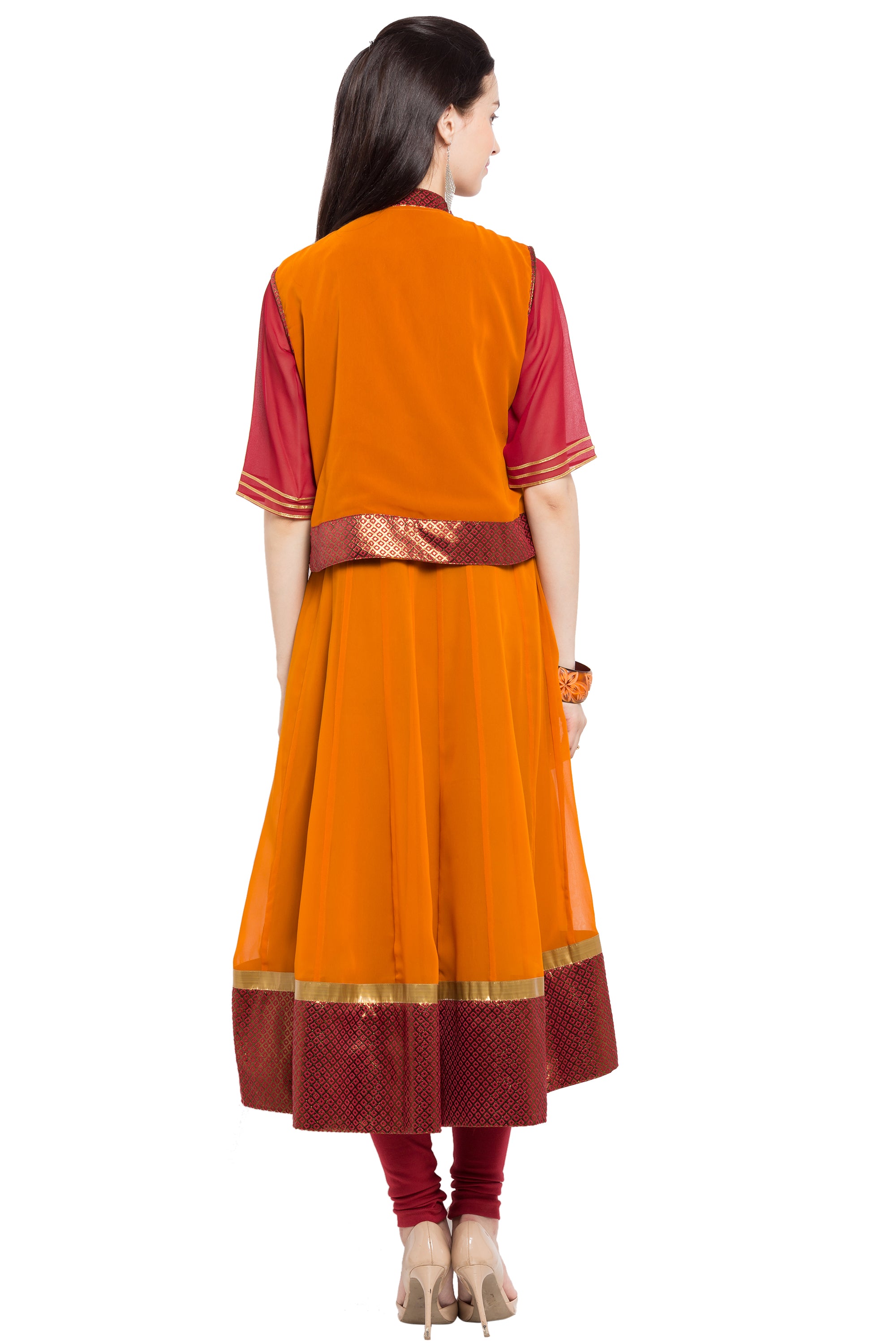 Faux Georgette High-Low Kurti Top In Orange