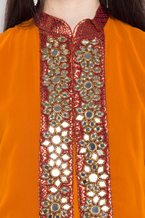 Faux Georgette High-Low Kurti Top In Orange